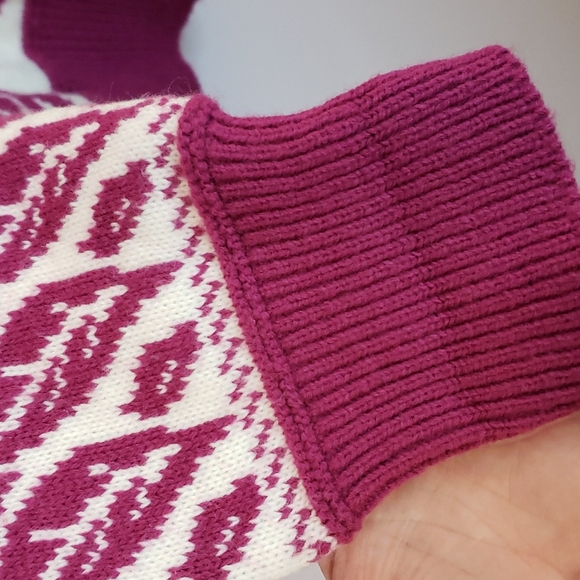 Vtg 90s Fashion Formulas Knit Purple Plum White Sweater Stripe, Leaf Design, Sm - Picture 7 of 14